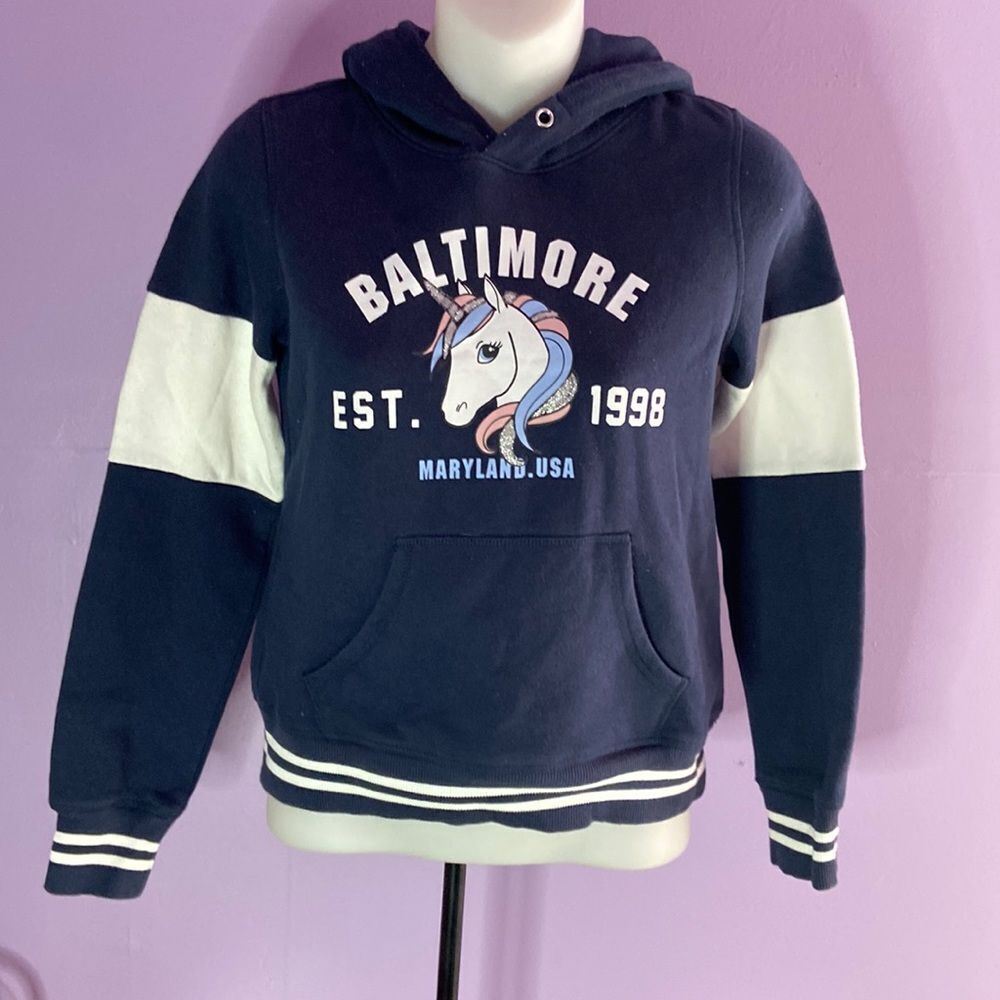 H&M Girl's Pullover Hoodie Dark Blue Size 10/12 Sweatshirt Long Sleeve